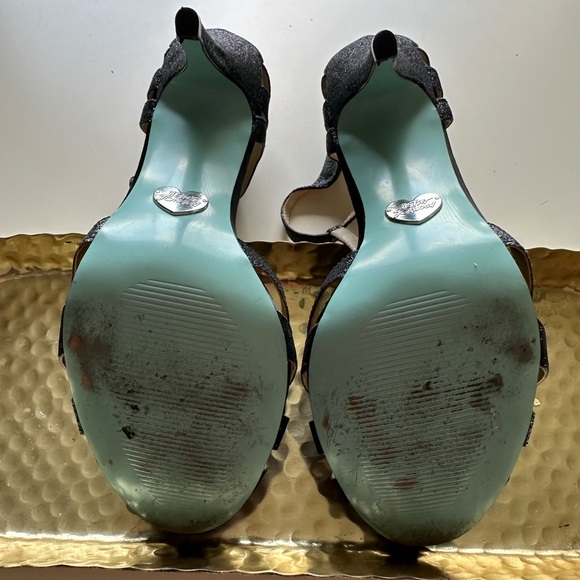 Betsey Johnson Black Glitter Ankle Strap Open Toe Sandals Heels Size 8 - Picture 7 of 7